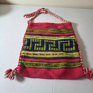 Hand Woven Pink Rayon‎ Blend Messenger Bag Made in Greece with Tassels